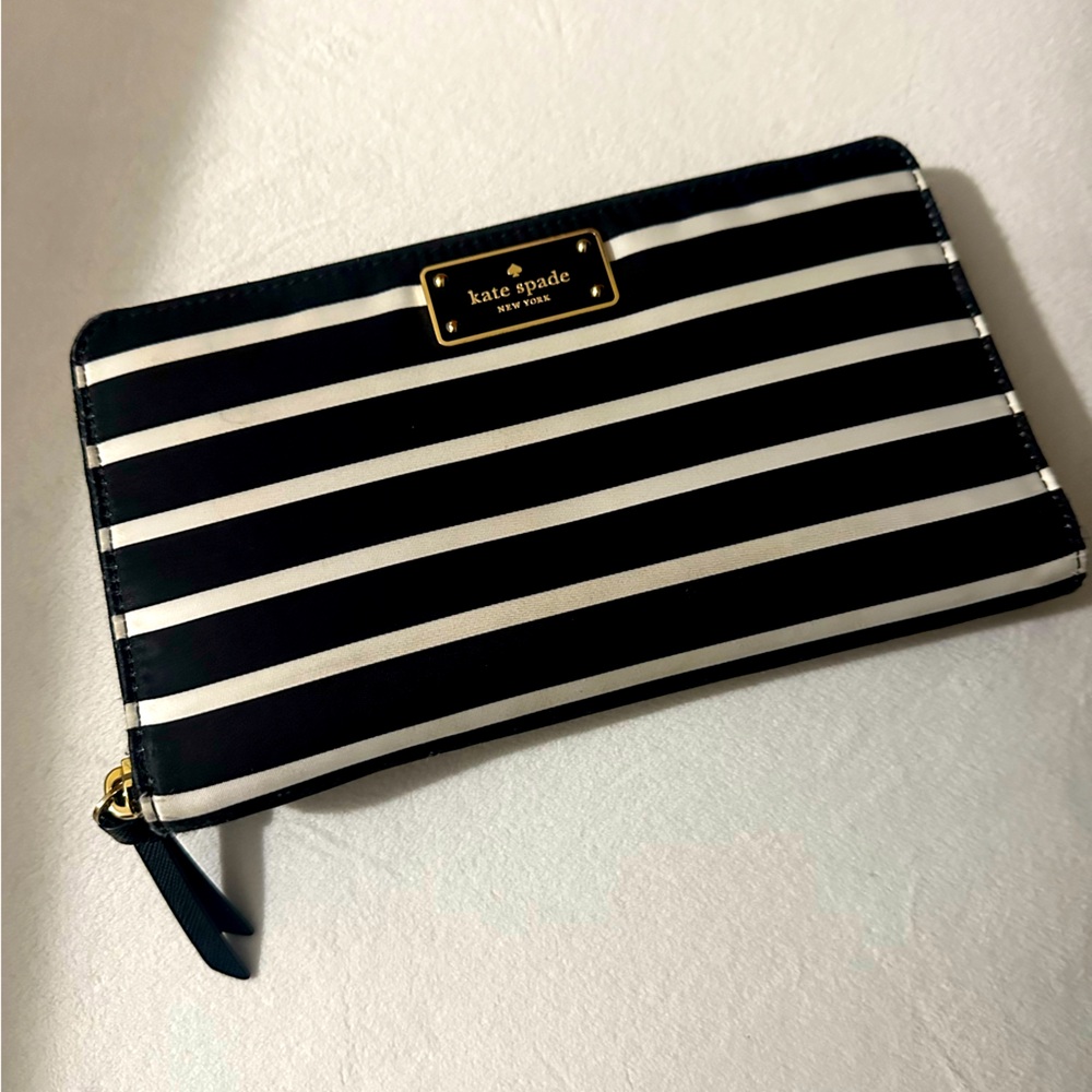 Kate Spade Black and White Striped Clutch